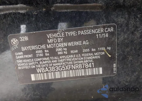 2015 BMW 328I xDrive z USA, uszkodzony, nr VIN WBA3B3G5XFNR87841